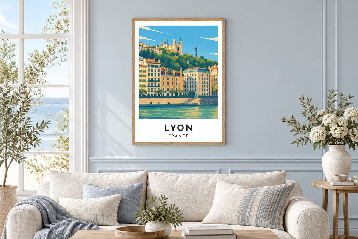 Affiches Lyon et posters des quais de Saône — affiche encadrée en situation dans un intérieur