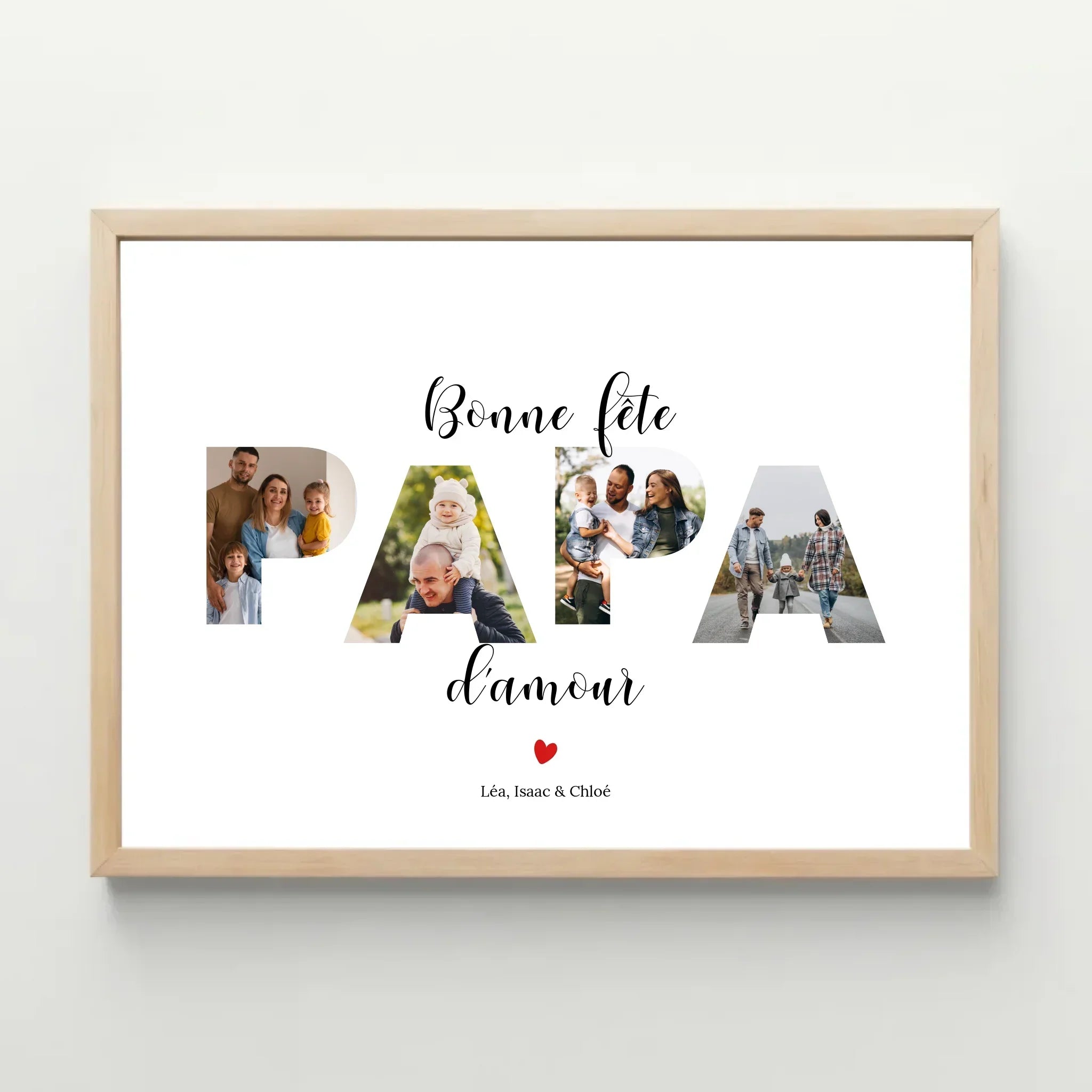 Affiche personnalisée fête des pères avec photos de famille et message Bonne fête papa d&