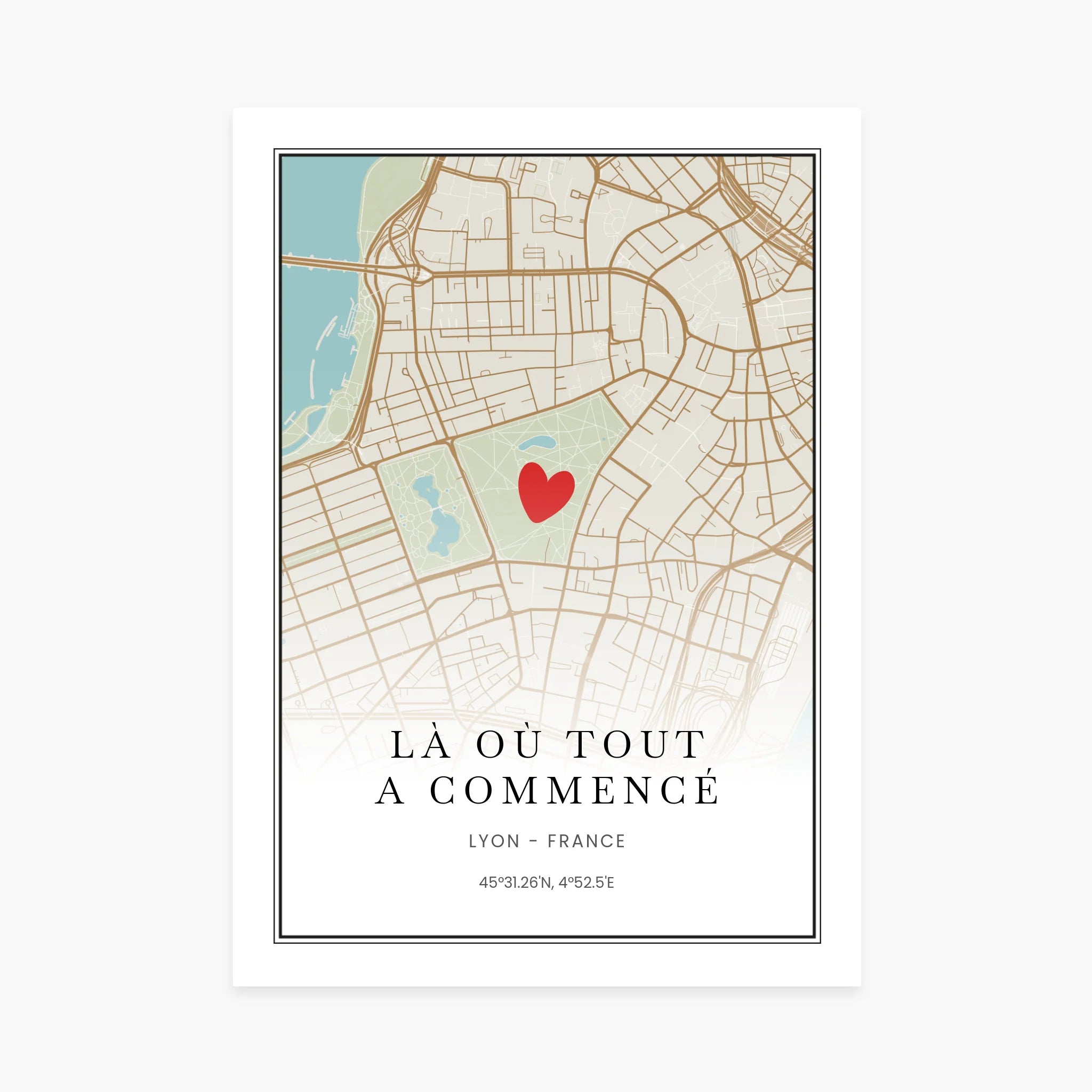 Affiche personnalisée couple - Carte personnalisable, lieu de la première rencontre
