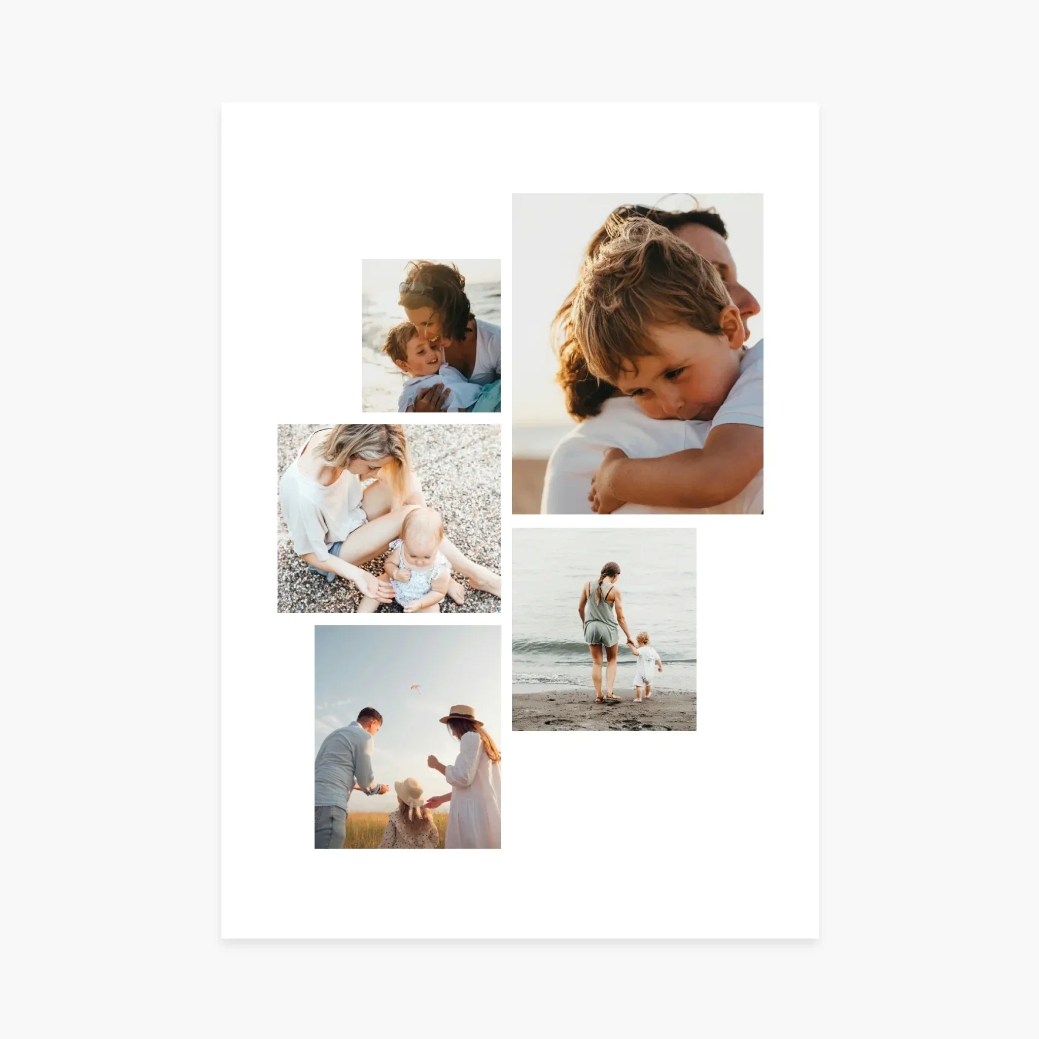 Affiche collage photo famille personnalisée, moments parents enfants à la plage, cadeau personnalisé
