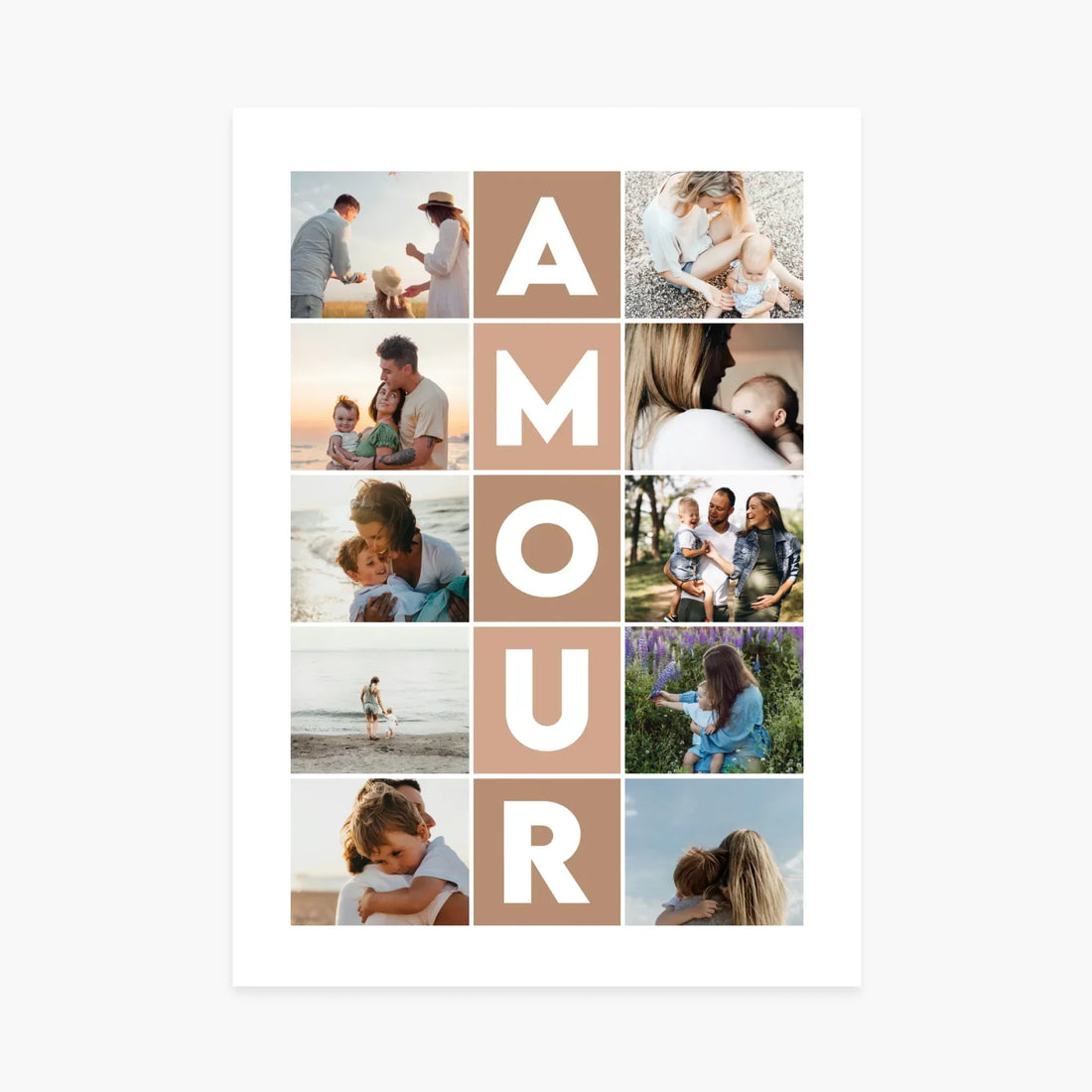 Affiche personnalisée collage photos famille, lettres AMOUR, cadeau déco murale.