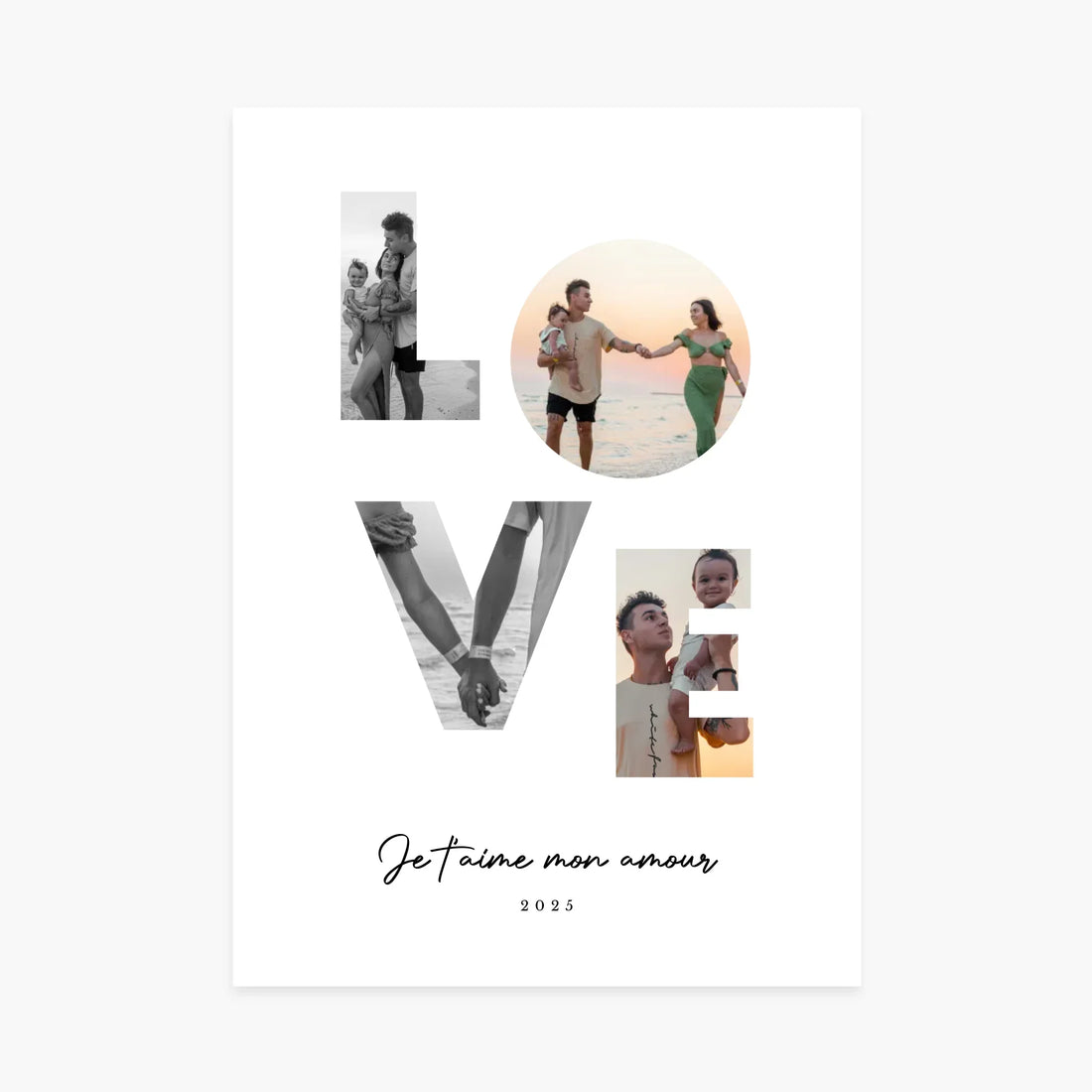 Affiche personnalisée LOVE avec photos de famille, message Je t’aime mon amour, idée cadeau.