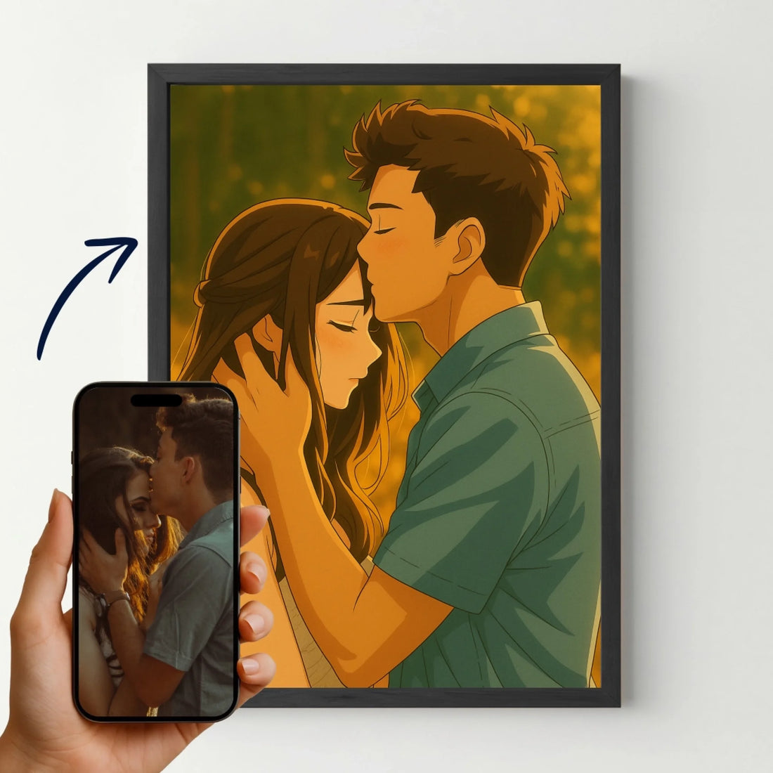 Affiche personnalisée style dessin d’un couple amoureux, création à partir d’une photo