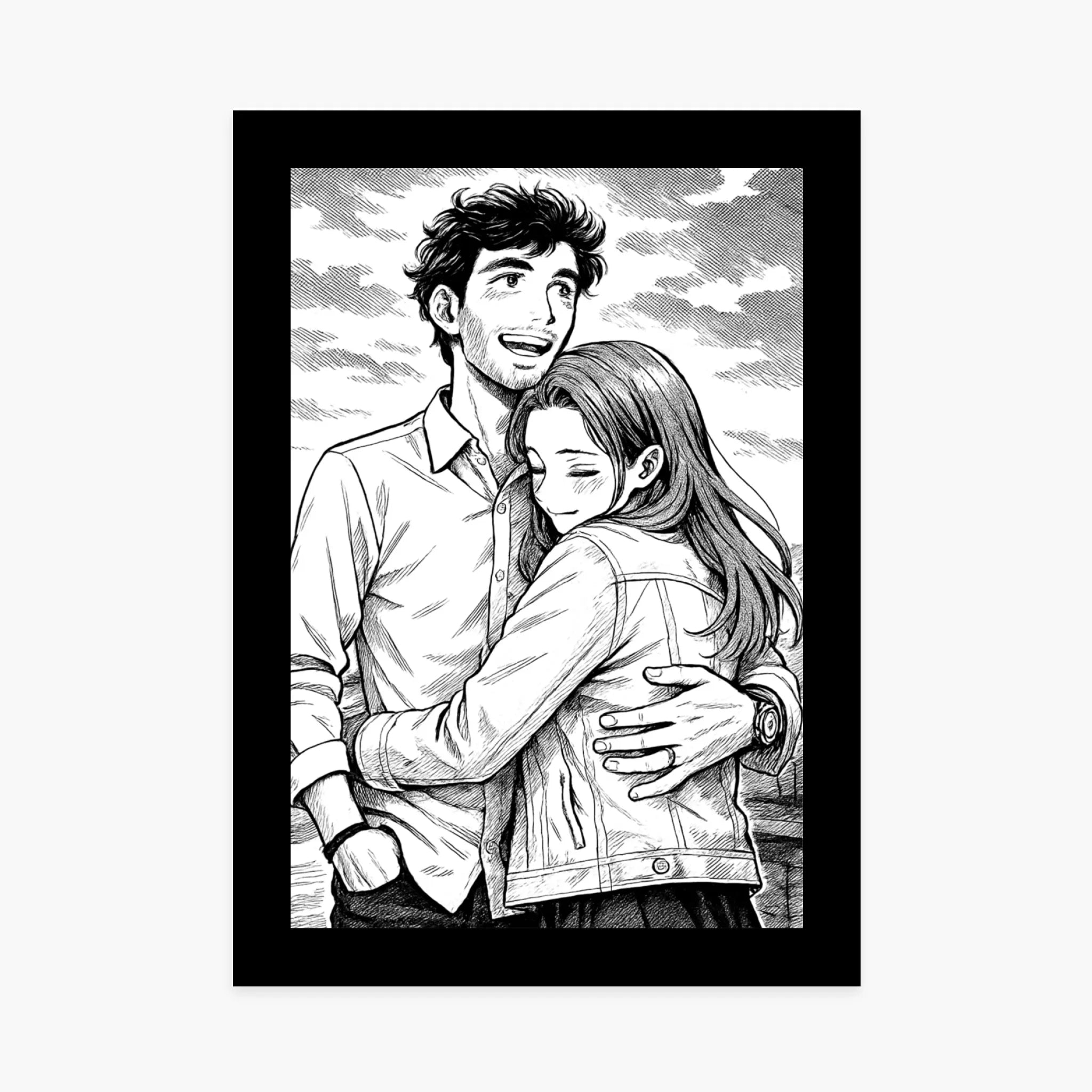 Affiche personnalisée - Votre photo en style manga retro noir et blanc