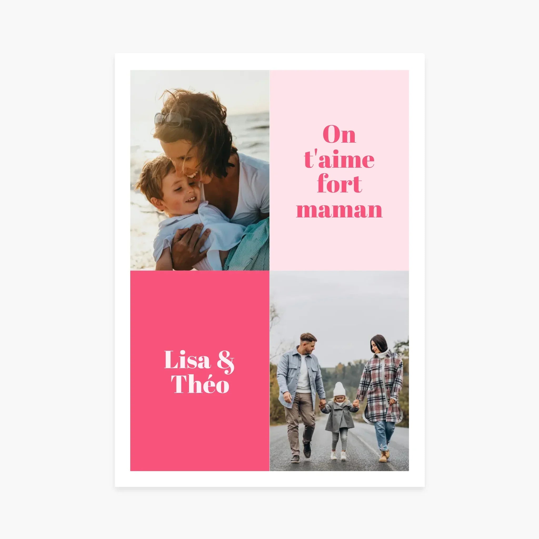 Affiche personnalisée fête des mères avec photos de famille, message On t&