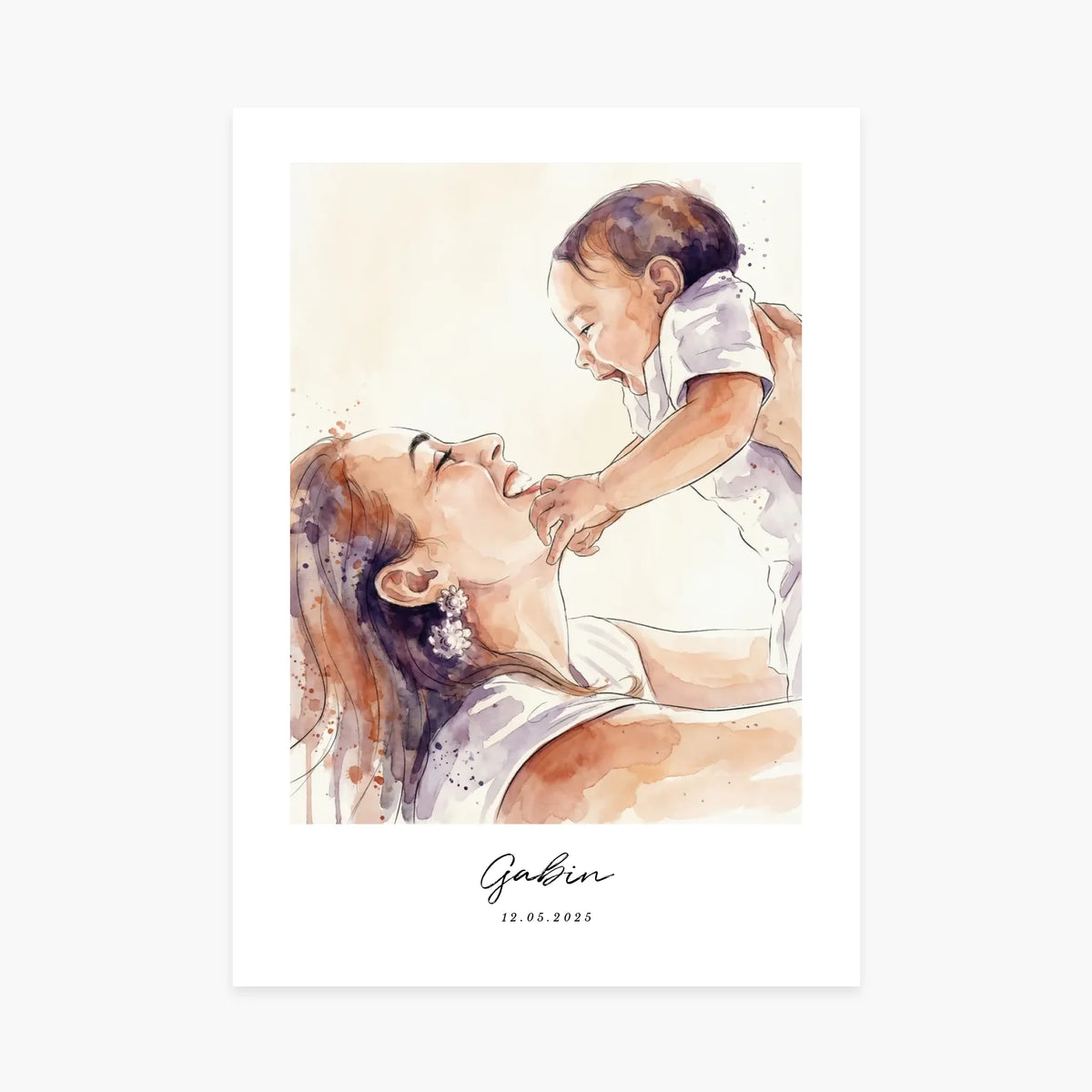 Lámina de nacimiento personalizada - Ilustración en acuarela, tu foto convertida en dibujo