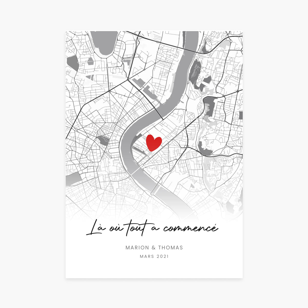 Póster personalizado para parejas - Mapa de la primera cita