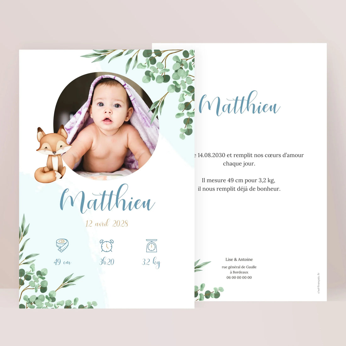 Faire-part naissance personnalisé - Animaux du Zoo