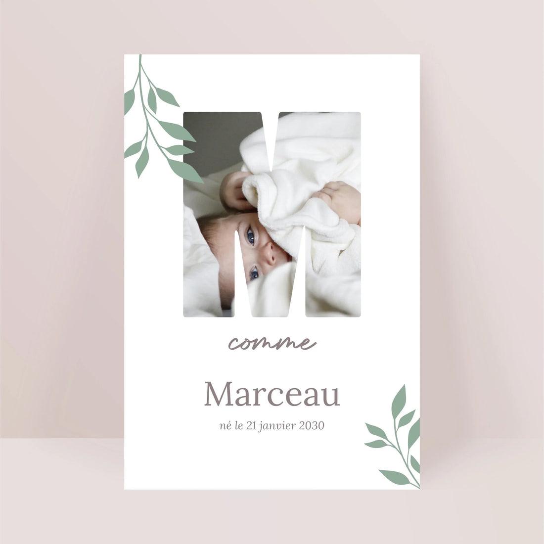 Faire-part naissance personnalisé - Lettre Photo
