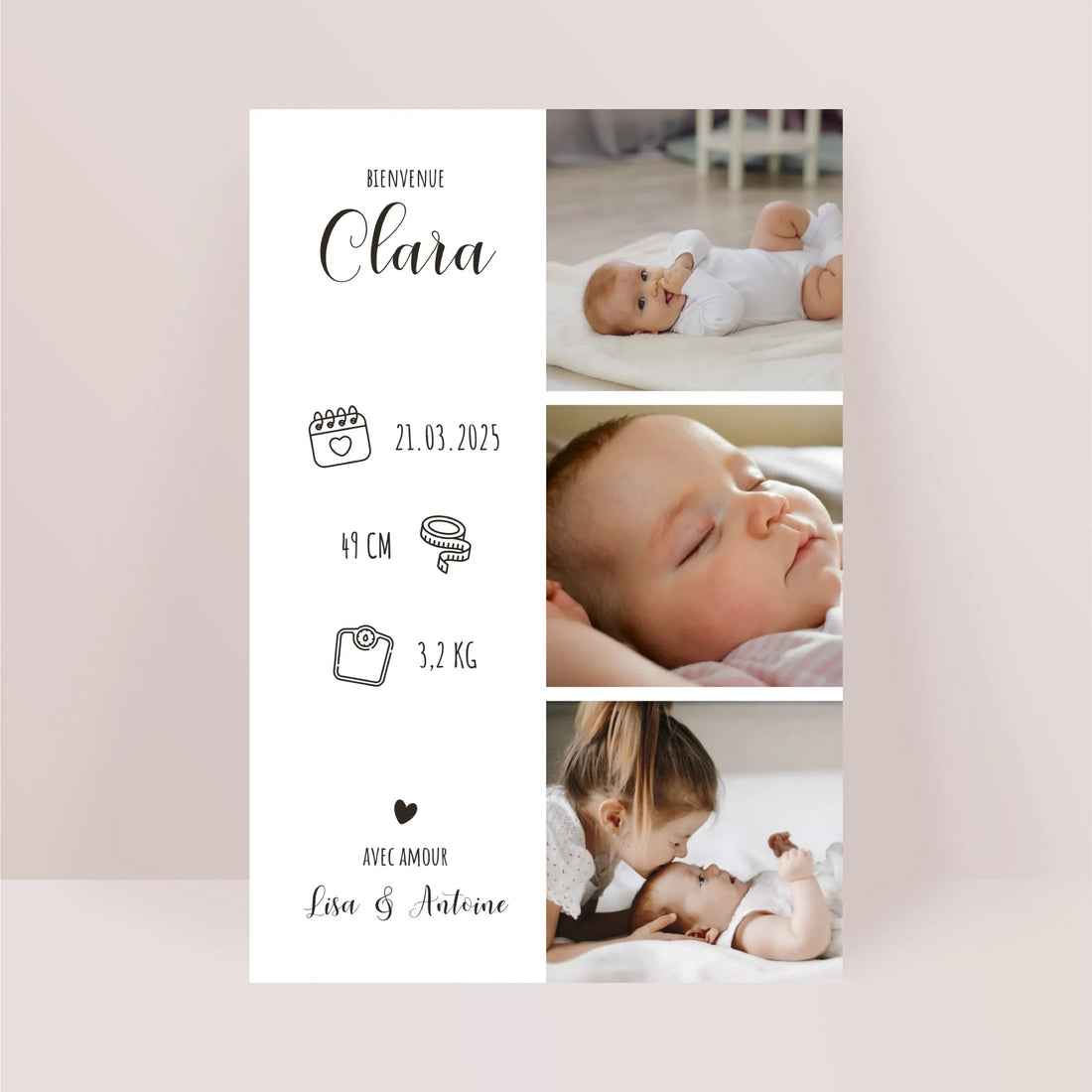 Faire-part naissance personnalisé - Pictos 3 photos