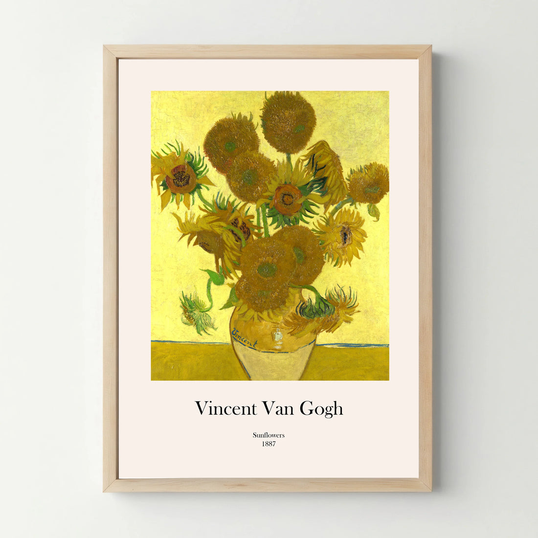 Affiche encadrée de tournesols de Van Gogh sur fond jaune, style artistique, décoration murale