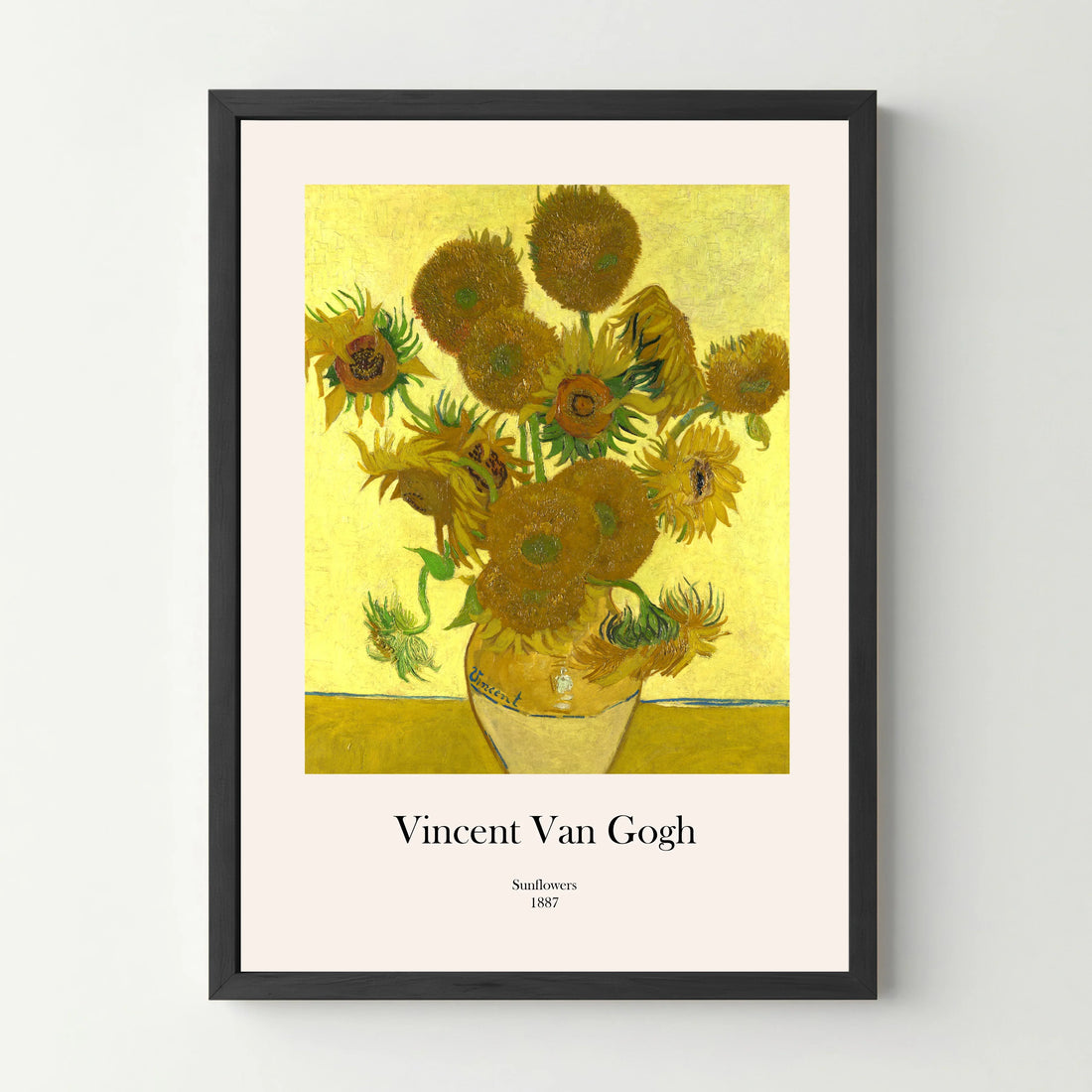 Affiche encadrée tournesols de Van Gogh, reproduction artistique, fond jaune, style moderne.