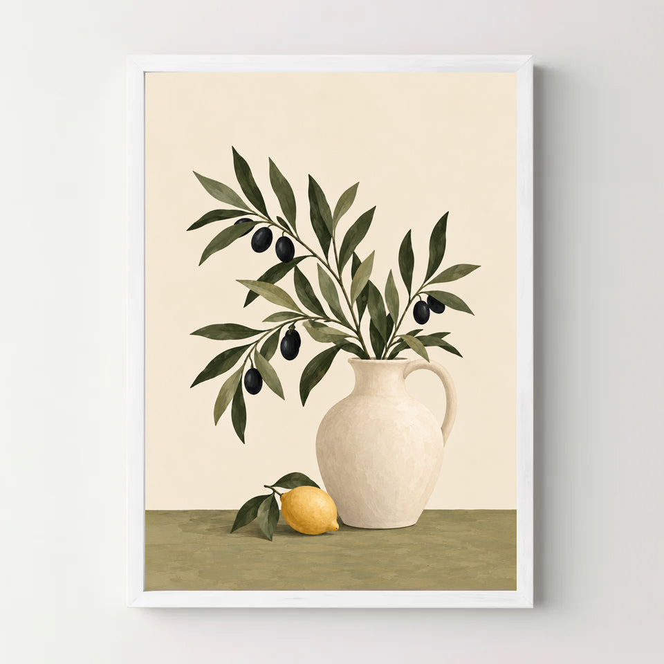 Affiche botanique – Olivier et citron — cadre blanc