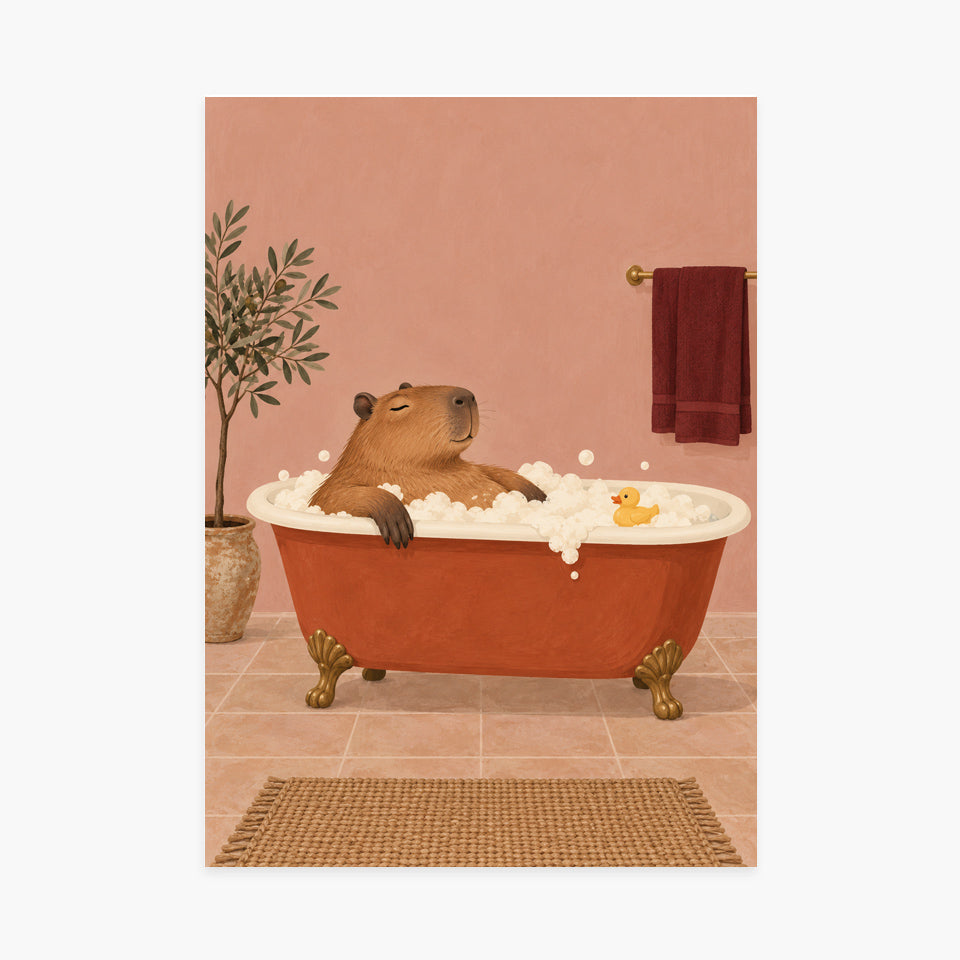 Affiche capybara au bain – Déco salle de bain — sans cadre