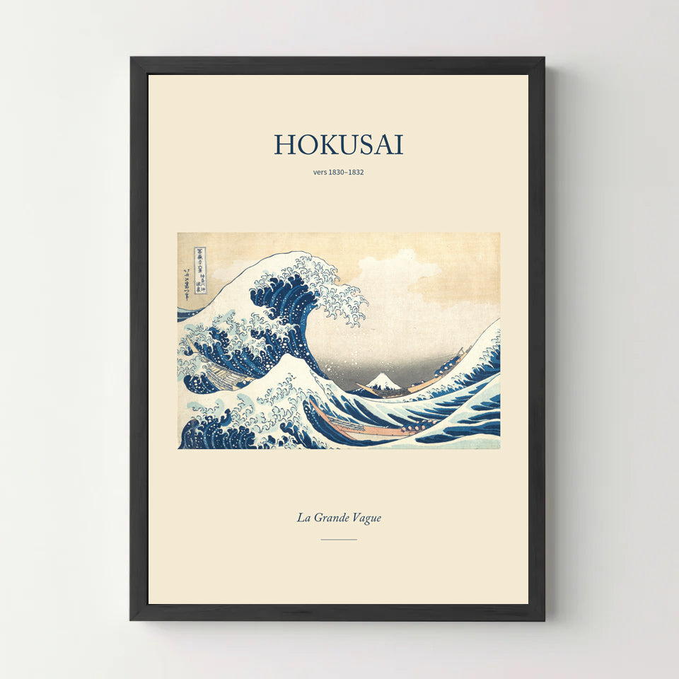 Affiche Hokusai – La Grande Vague de Kanagawa — cadre noir