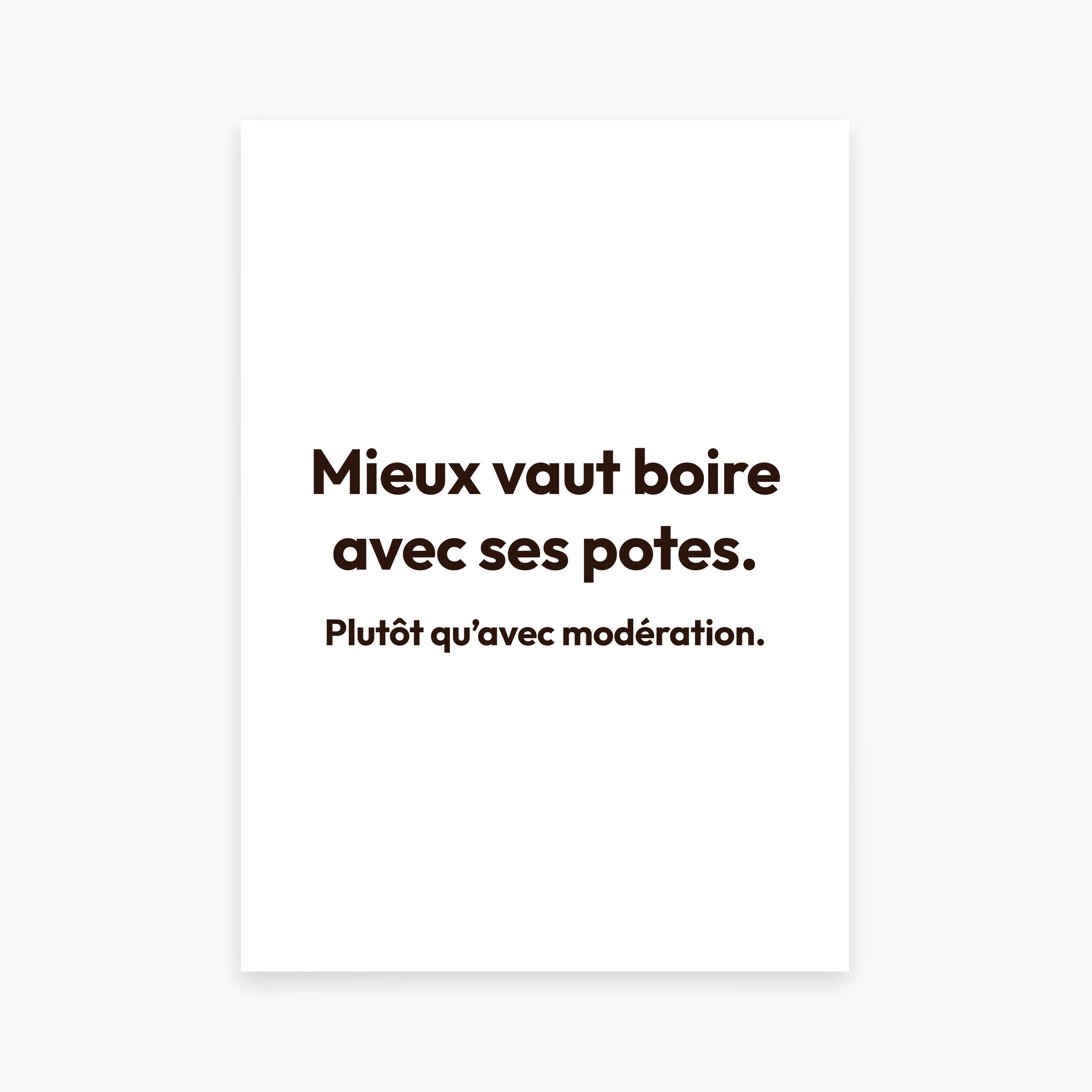 Affiche citation humoristique - Mieux vaut boire avec ses potes... - cestfrancais.fr