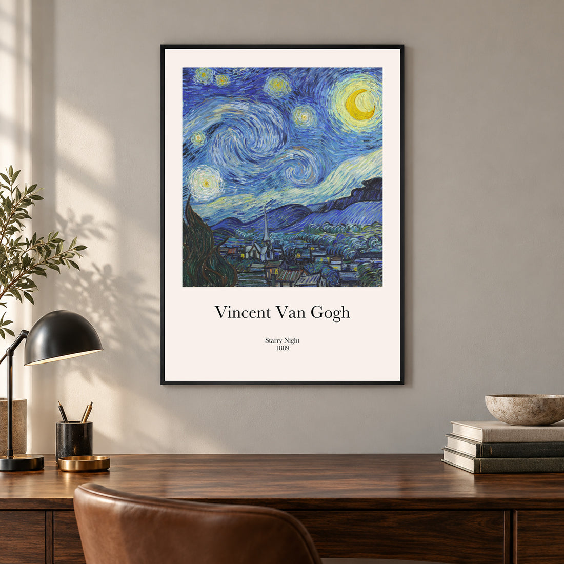 Affiche Van Gogh Starry night Van Gogh - 1889 – mise en situation dans un bureau, cadre vendu selon l’option choisie