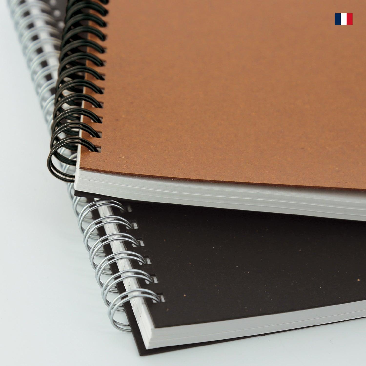 Carnets A5 à spirale avec couverture en cuir marron et noir, fabriqués en France