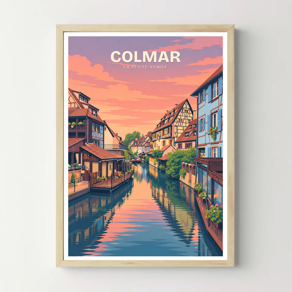 Affiche Colmar – La Petite Venise au couchant — cadre bois