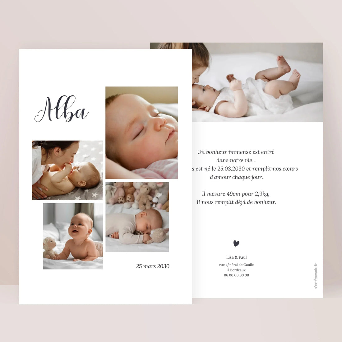 Faire-part naissance personnalisé - Collage photo