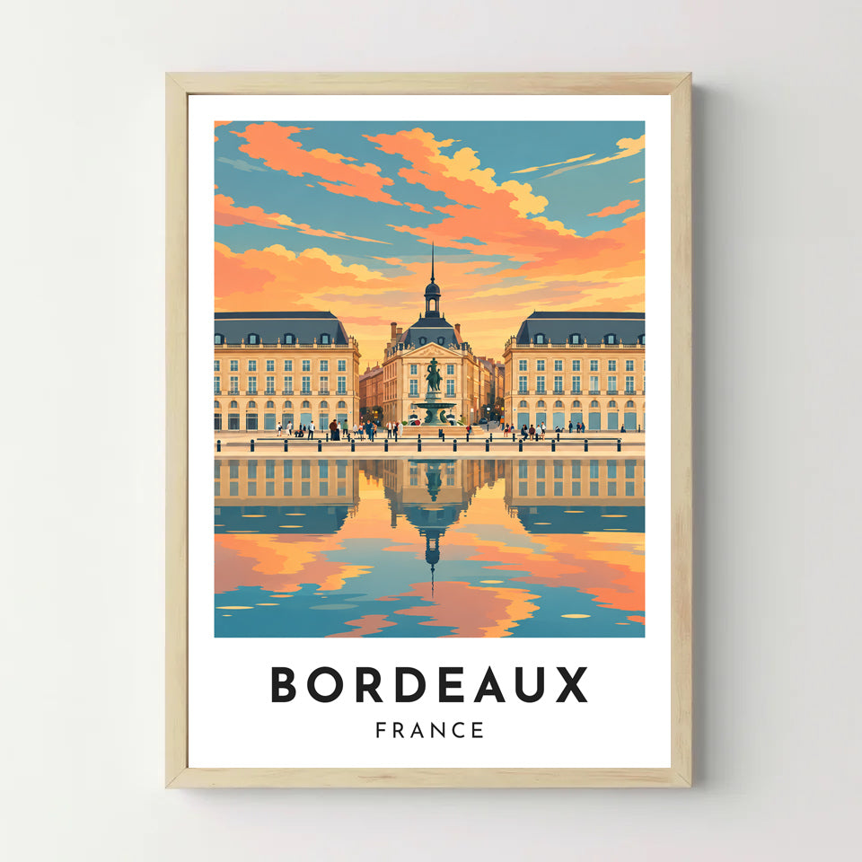 Affiche Bordeaux – Place de la Bourse au soleil couchant – cadre bois