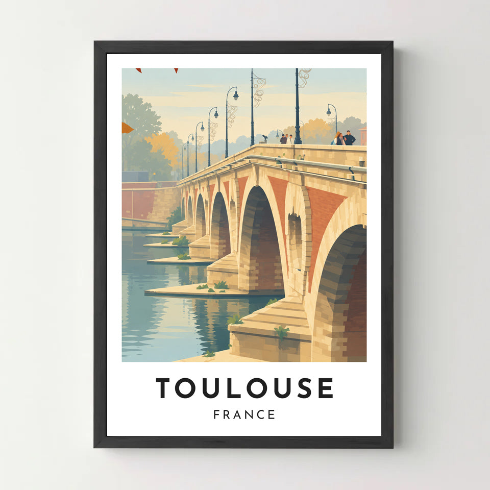 Affiche Toulouse – Le Pont-Neuf sur la Garonne – cadre noir