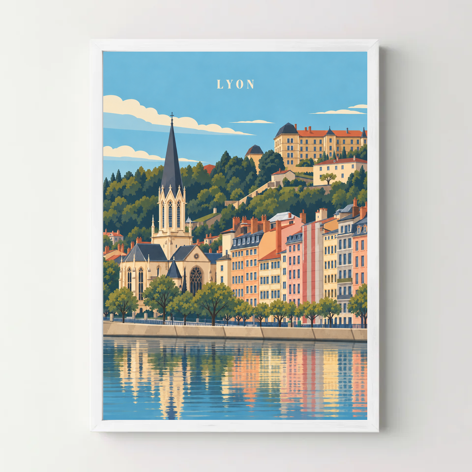 Affiche ville - Lyon, le quartier Saint-Georges – cadre blanc