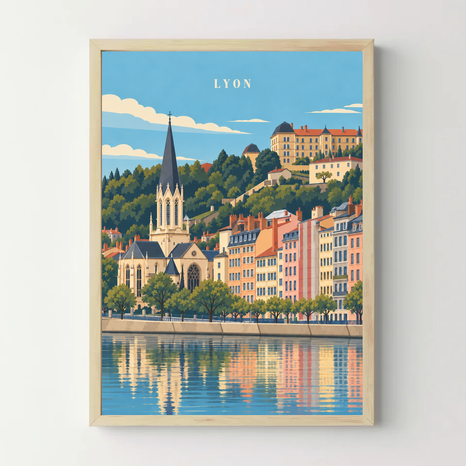 Affiche ville - Lyon, le quartier Saint-Georges – cadre bois