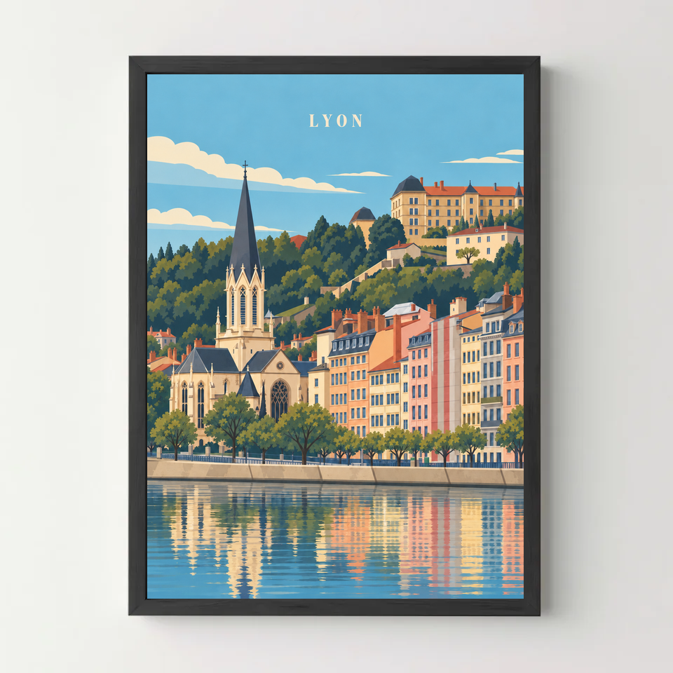 Affiche ville - Lyon, le quartier Saint-Georges – cadre noir