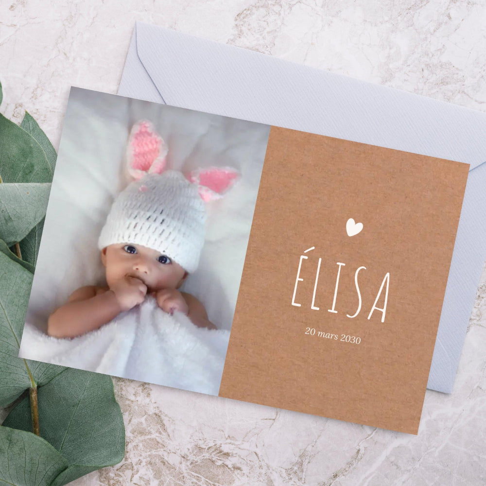 Faire-part naissance personnalisé - Photo fond Kraft - cestfrancais.fr