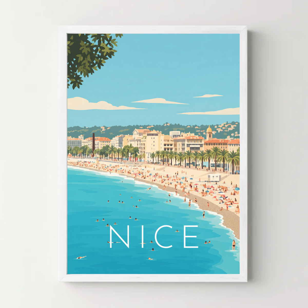 Affiche ville - Nice, la baie des Anges – cadre blanc