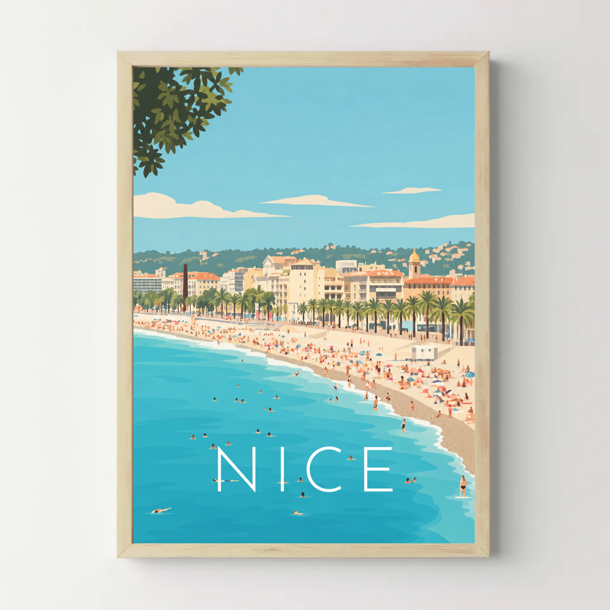 Affiche ville - Nice, la baie des Anges – cadre bois