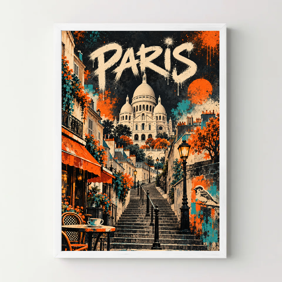 Affiche Paris – Montmartre en street art — cadre blanc