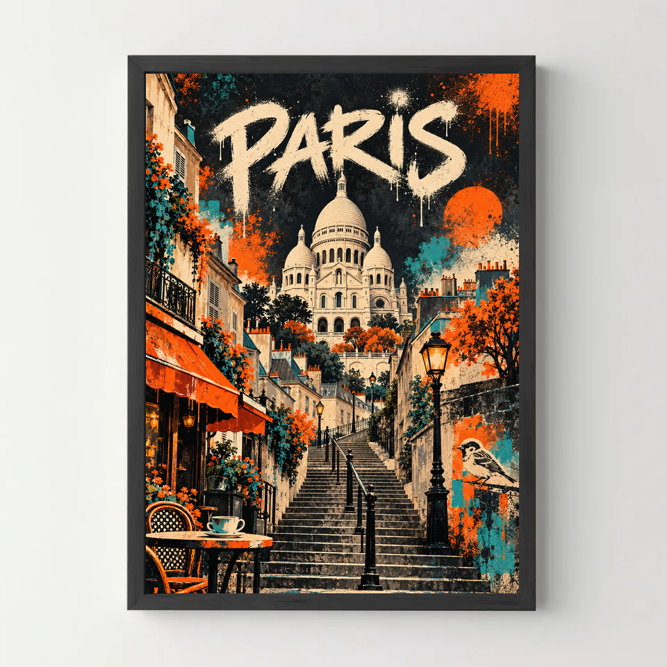 Affiche Paris – Montmartre en street art — cadre noir