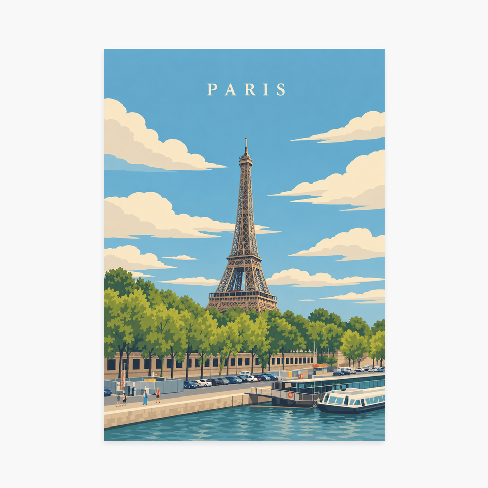 Affiche ville - Paris, la tour Eiffel et la Seine – sans cadre