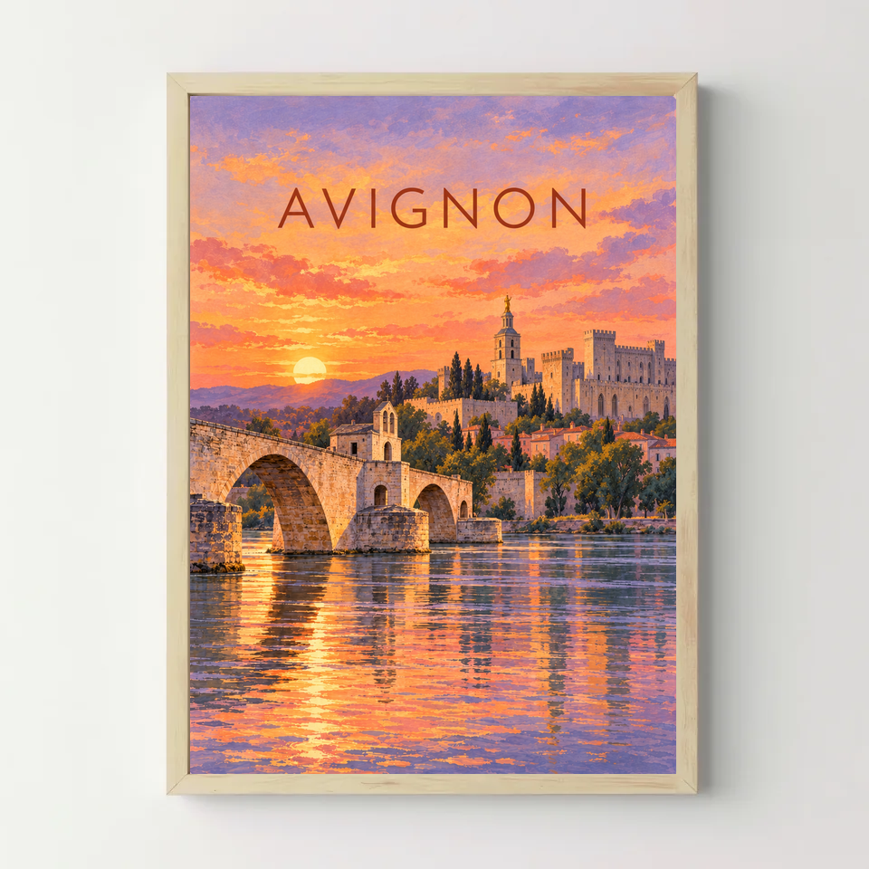 Affiche Avignon – Le pont et le palais — cadre bois