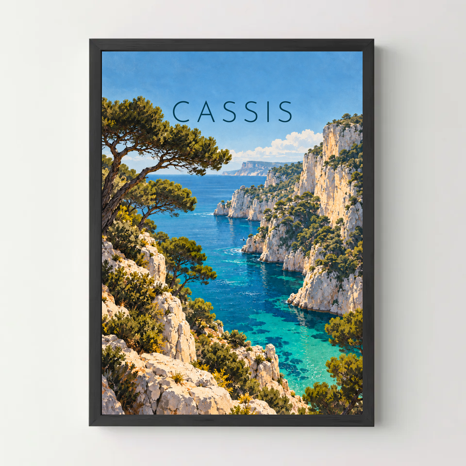 Affiche Cassis – Le port méditerranéen — cadre noir