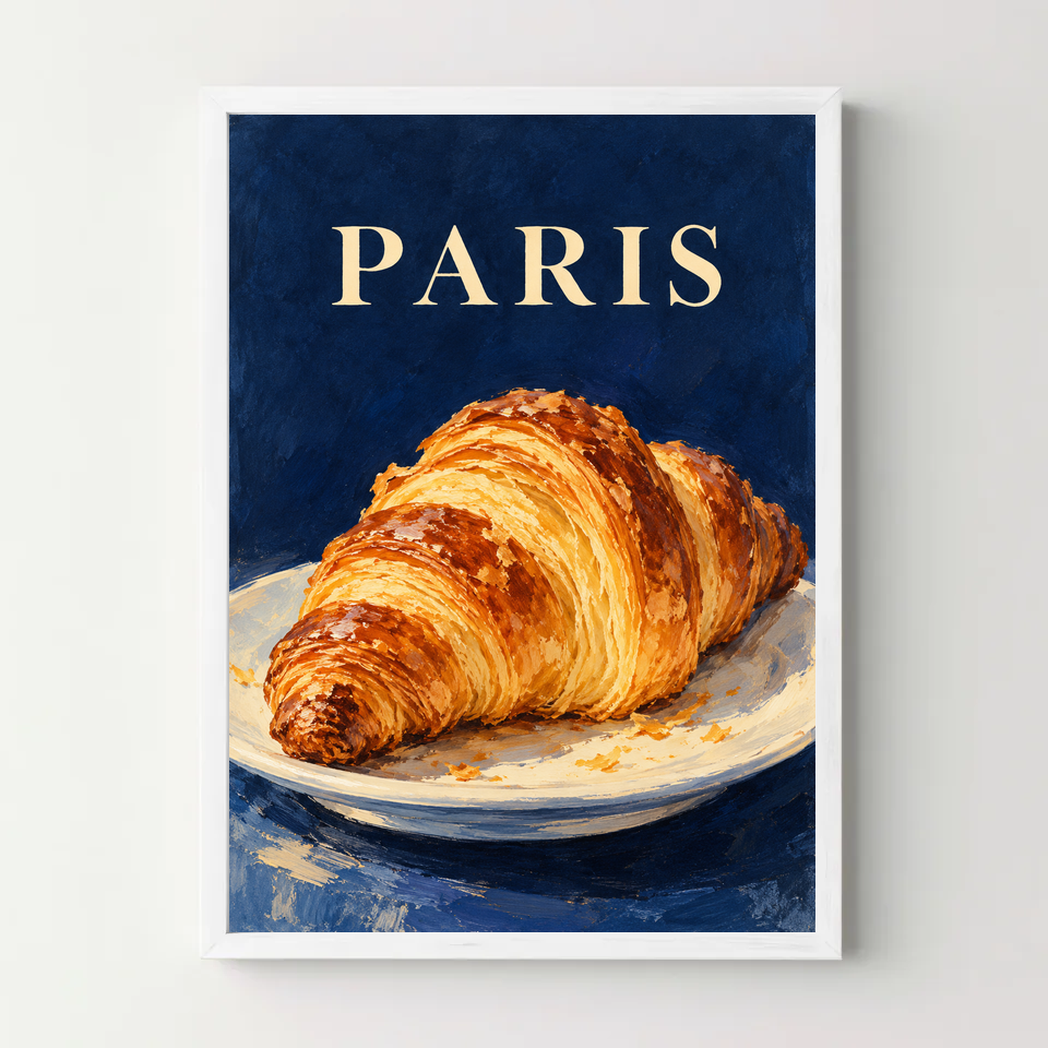 Affiche Paris – Croissant au beurre — cadre blanc