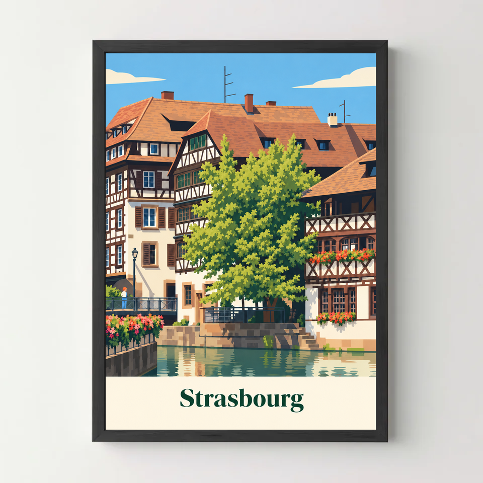 Affiche Strasbourg Petite France – cadre noir
