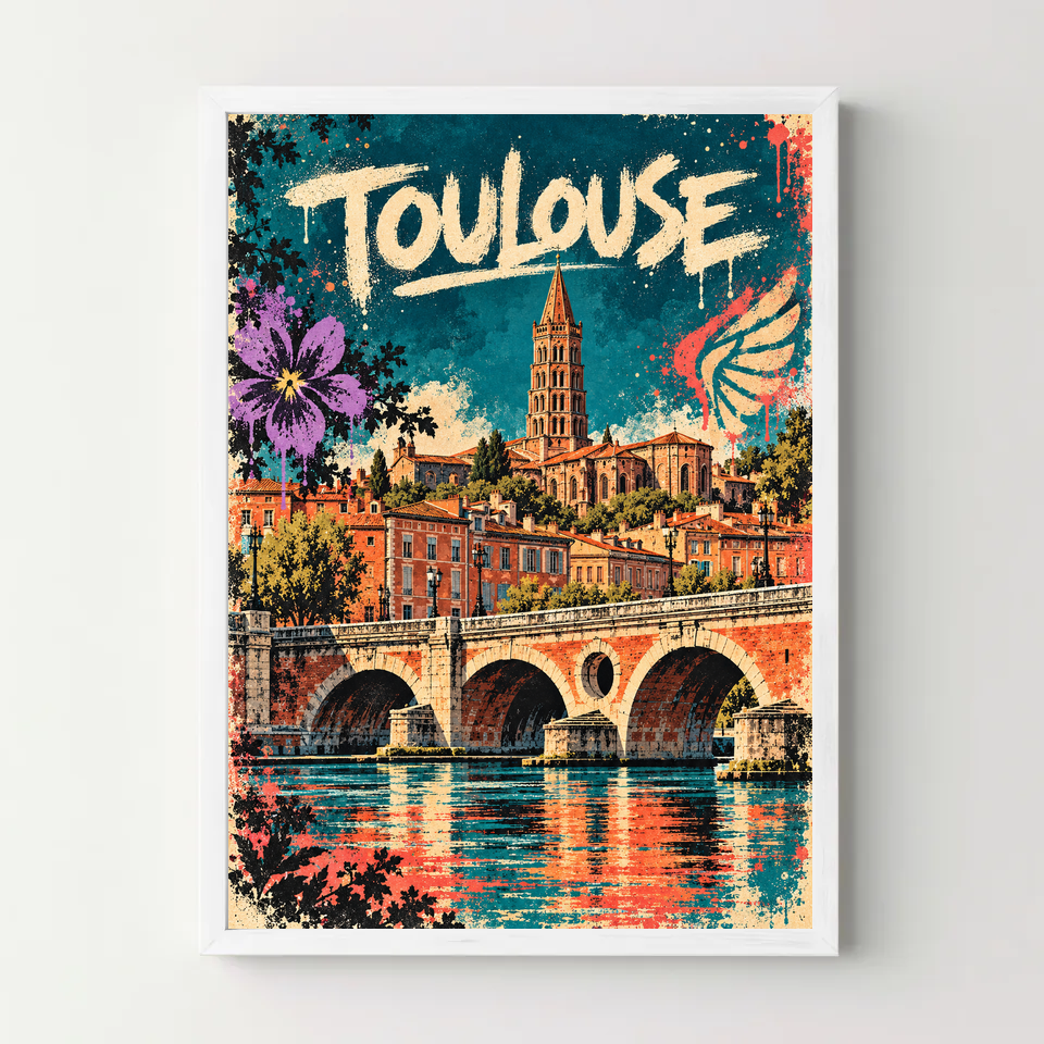 Affiche Toulouse – Ville rose en street art — cadre blanc