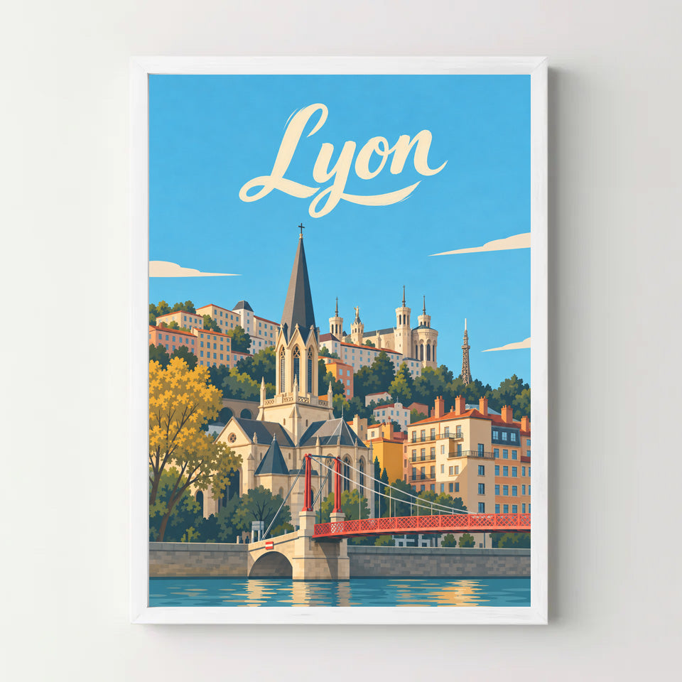 Affiche Lyon – Saint-Georges et Fourvière — cadre blanc