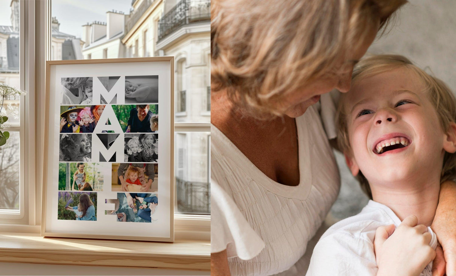 Affiche photo personnalisée mamie, cadre cadeau original, moment complice enfant-grand-mère