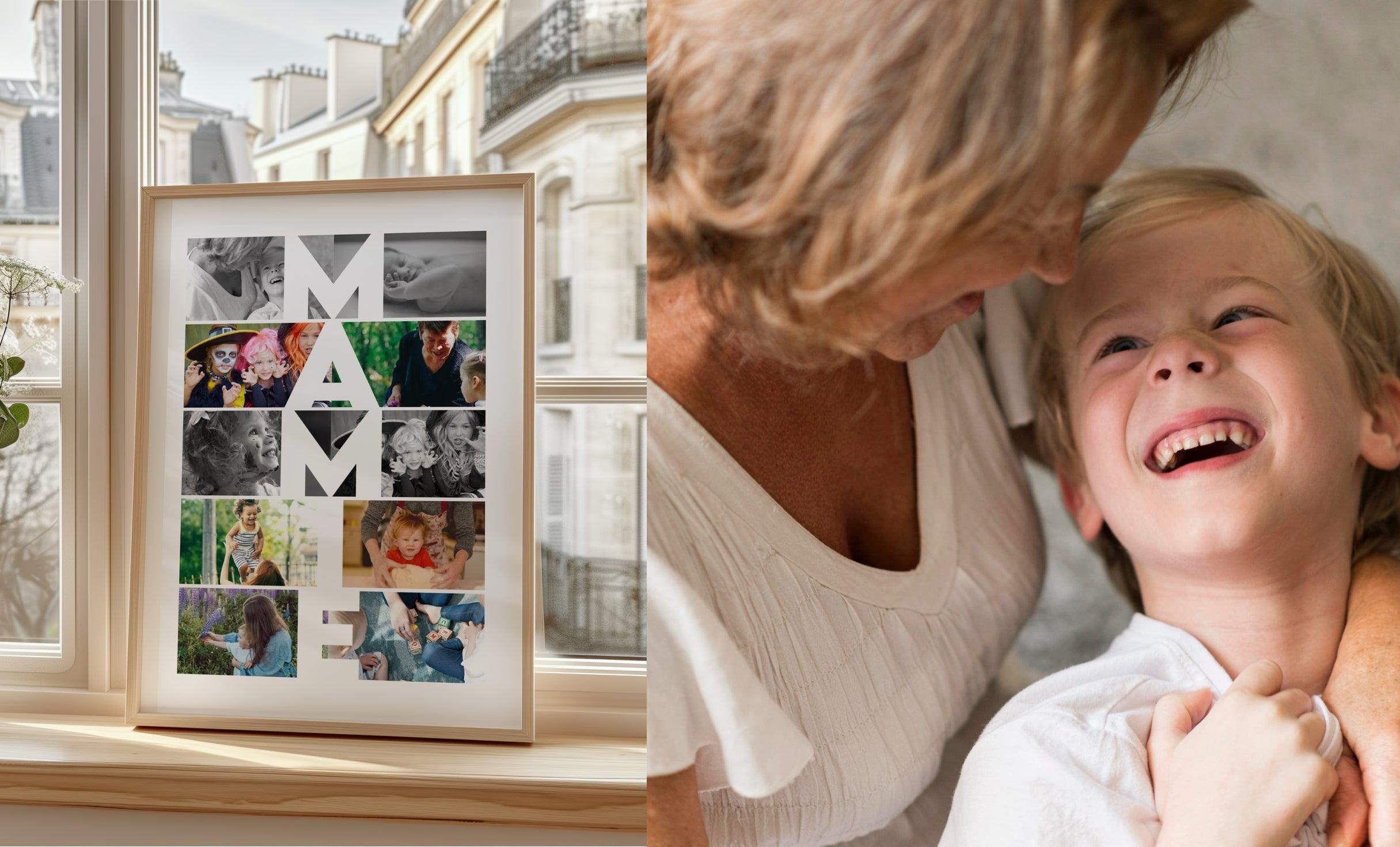 Affiche photo personnalisée mamie, cadre cadeau original, moment complice enfant-grand-mère