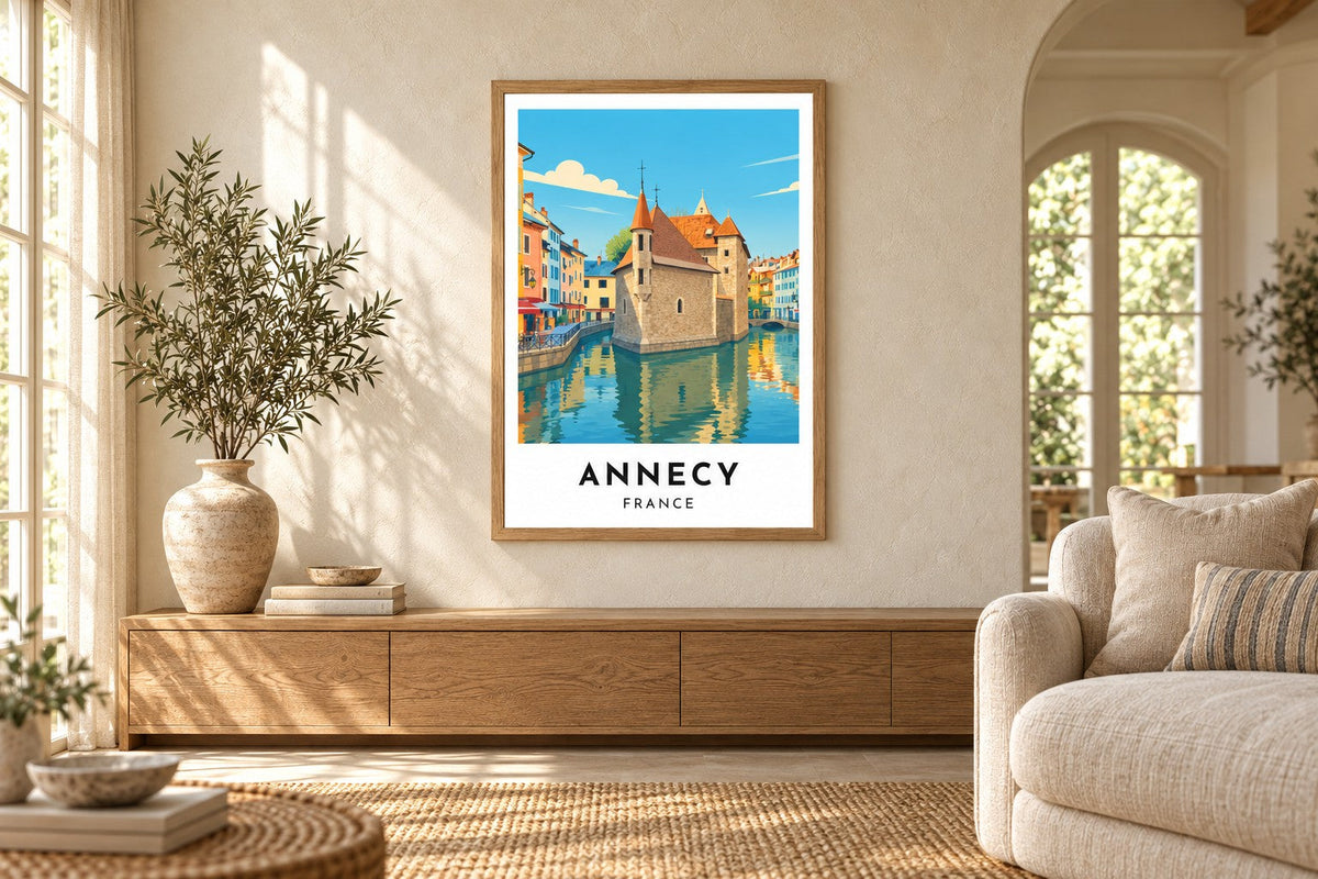 Affiches Annecy et posters du Thiou — affiche encadrée en situation dans un intérieur