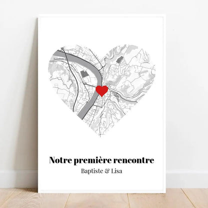 Affiche personnalisée Carte Cœur &quot;Notre première rencontre&quot; - cestfrancais.fr