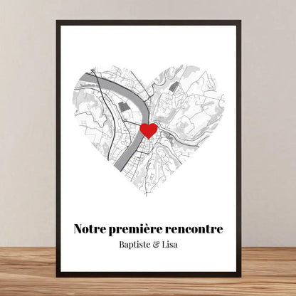 Affiche personnalisée Carte Cœur &quot;Notre première rencontre&quot; - cestfrancais.fr