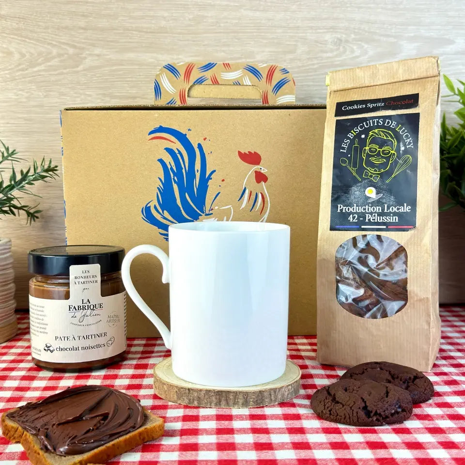 Coffret cadeau P’tit dej chocolaté - Mug personnalisé &amp; douceurs chocolatées