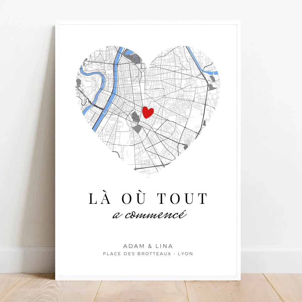 Affiche personnalisée Couple - Là où tout a commencé, carte personnalisable