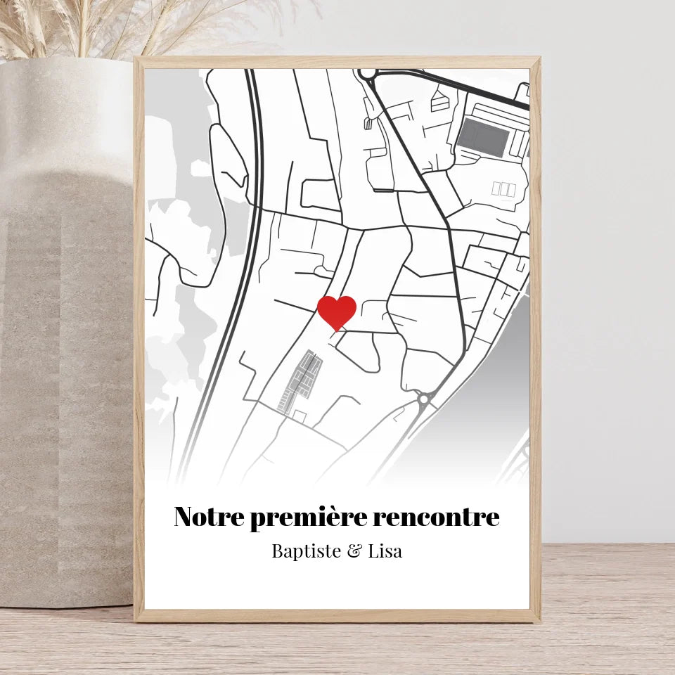 Affiche personnalisée carte &quot;Notre première rencontre&quot;