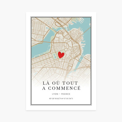 Affiche personnalisée couple - Carte personnalisable, lieu de la première rencontre